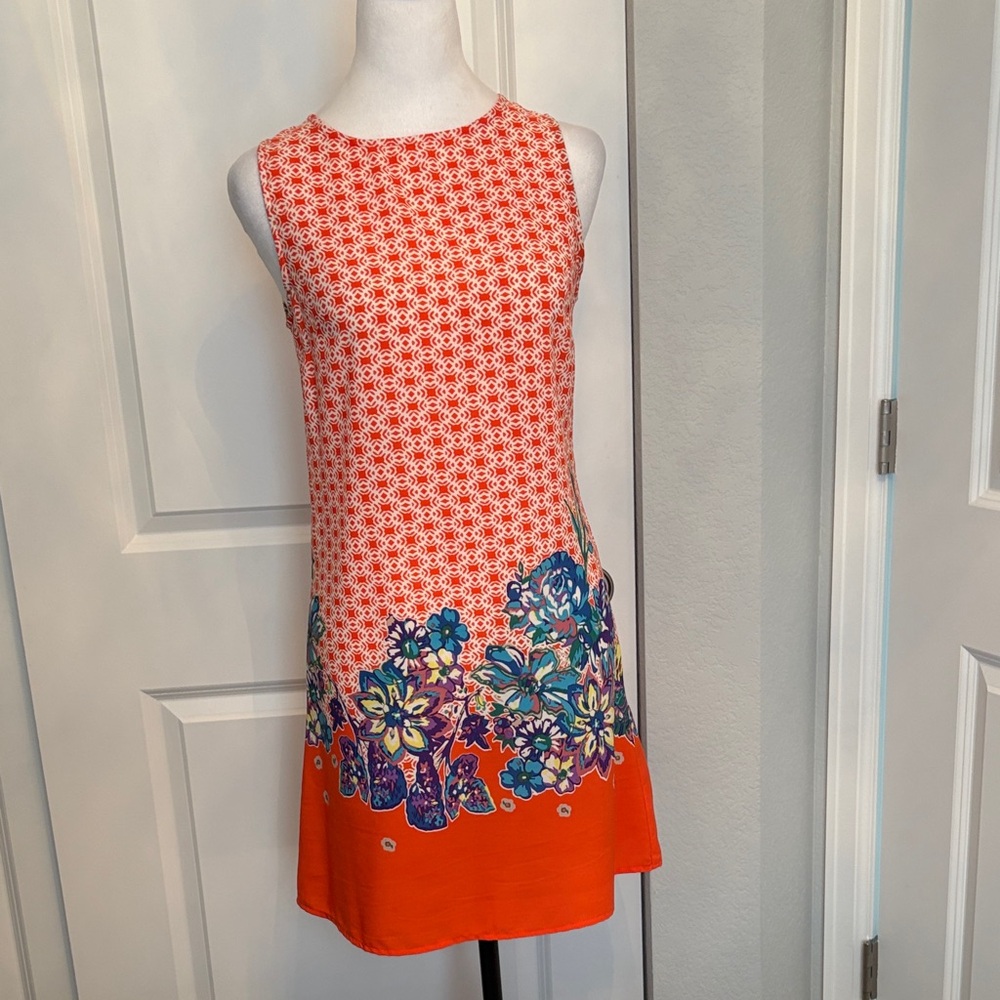 Peppermint Floral Mini Dress - Orange and Blue
